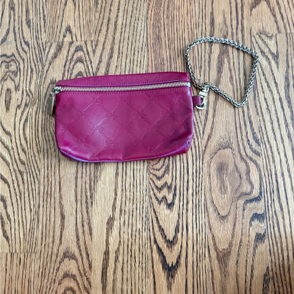 Longchamp LM Cuir Embossed Leather Wristlet - Burgundy/Berry